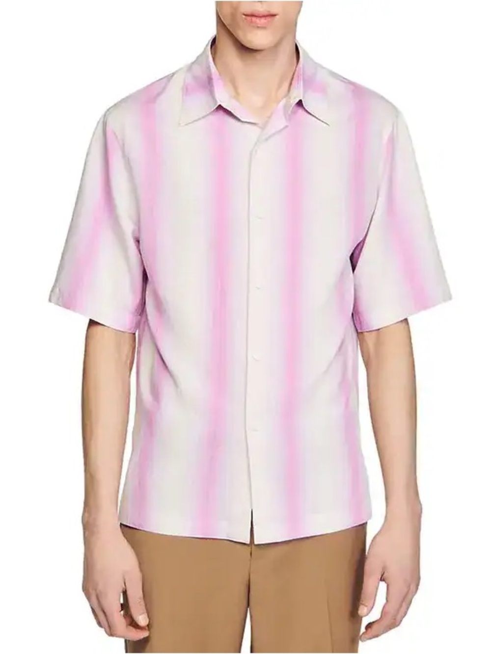 SANDRO | Men's Short Sleeve Pink Stripe Shirt
